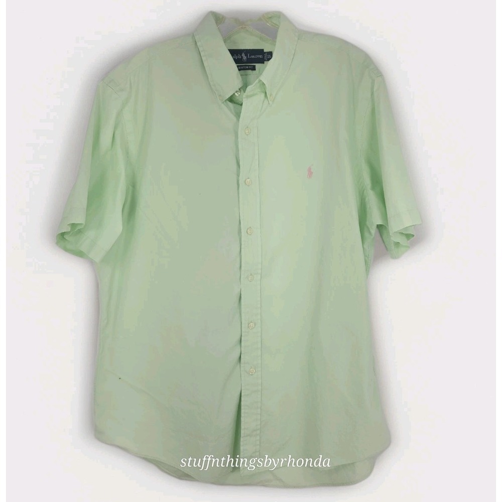 Ralph Lauren Shirt XL Men's Size Solid Green /Pink Pony Classic Fit Short Sleeve